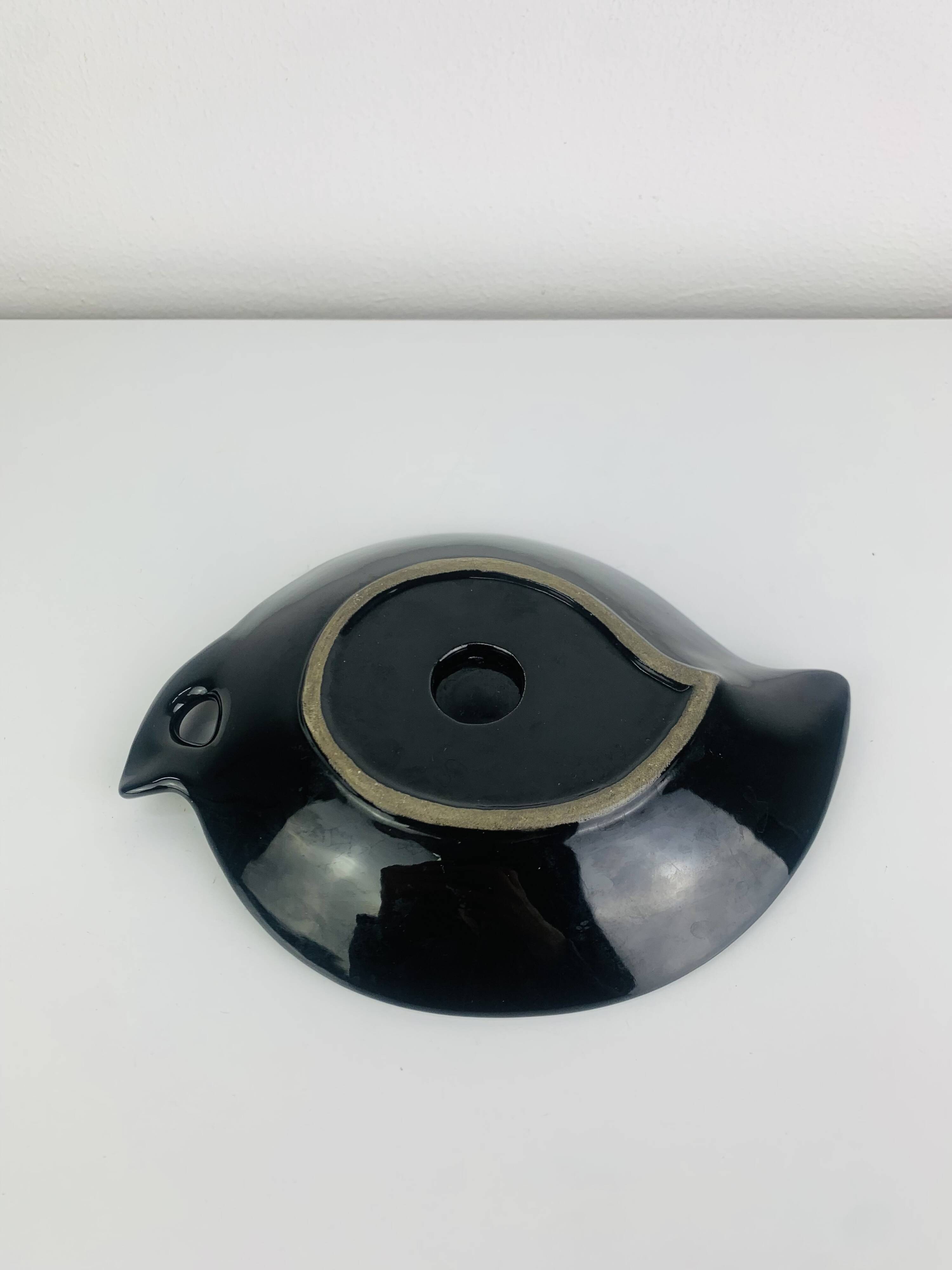 Black ceramic catchall, organic shape, vintage.