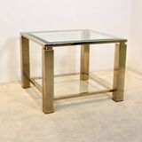 Table d'appoint carrée en verre plaqué or 23 carats Belgochrom