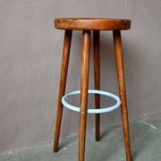 Tabouret de bar vintage années 60 bois et métal laqué bleu