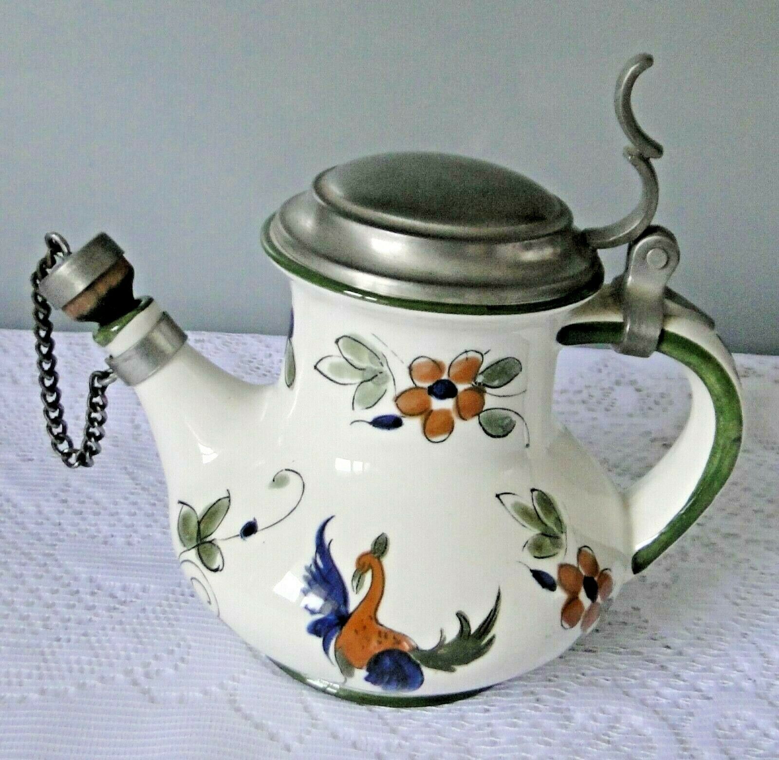 Ceramic belly pitcher lid and spout closed capodimonte chimeric decoration