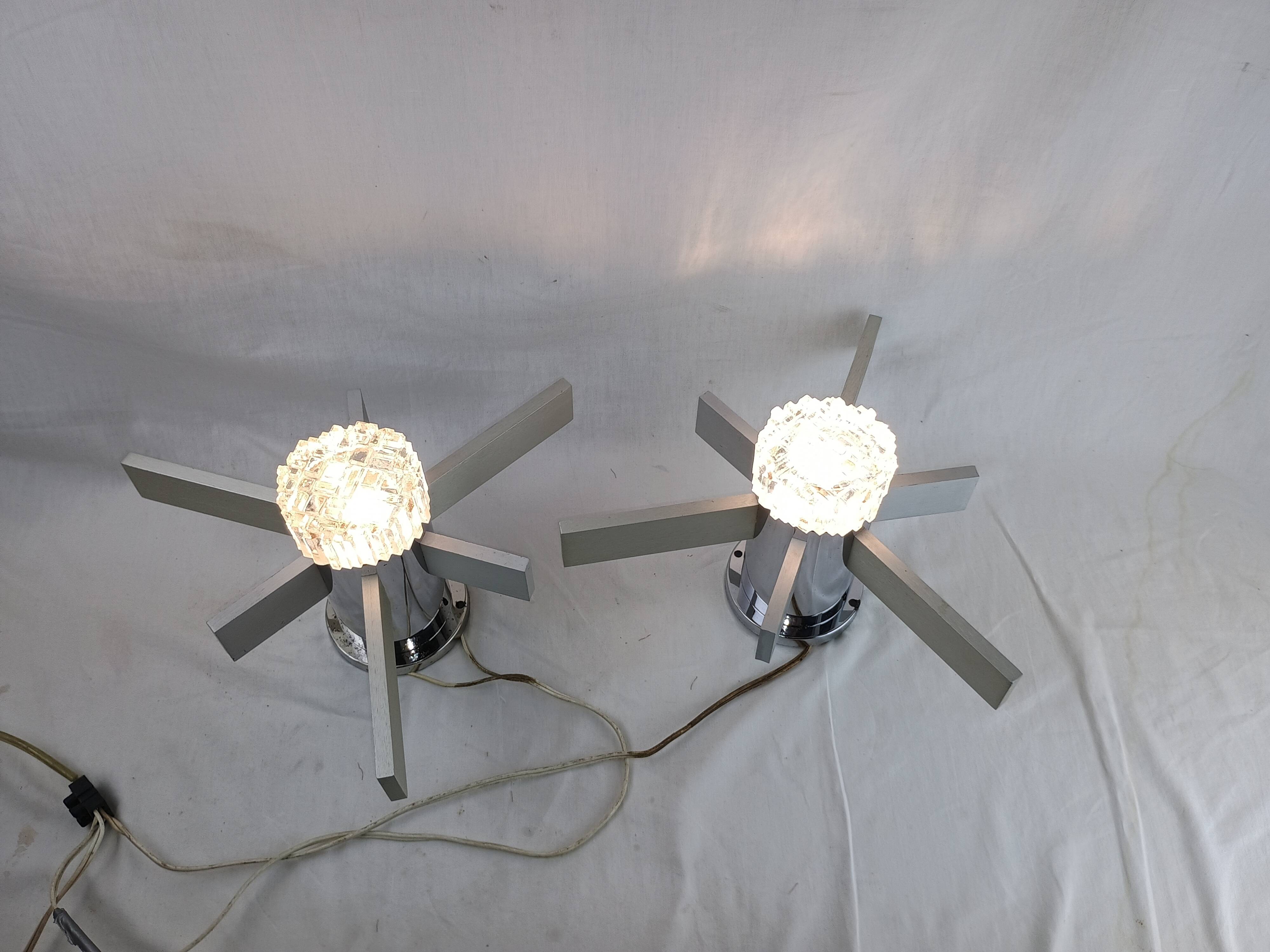 Pair of vintage Italian chrome and glass wall lights, 1960s Sciolari.