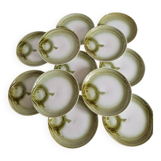 Set of 12 fish plates from the Moulin des Loups factory in Orchies