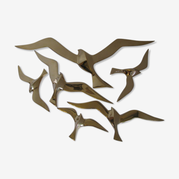 Wall Decoration Set 6 X Seagull / Swallow / Bird. Brass 70 / 80s