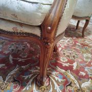 Pair of armchairs - Louis XV style bergères in silk.