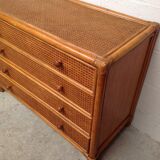 Commode  bambou et cannage rotin