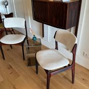 Pair of vintage Scandinavian chairs by Erik Buch model 49 in cream velvet.