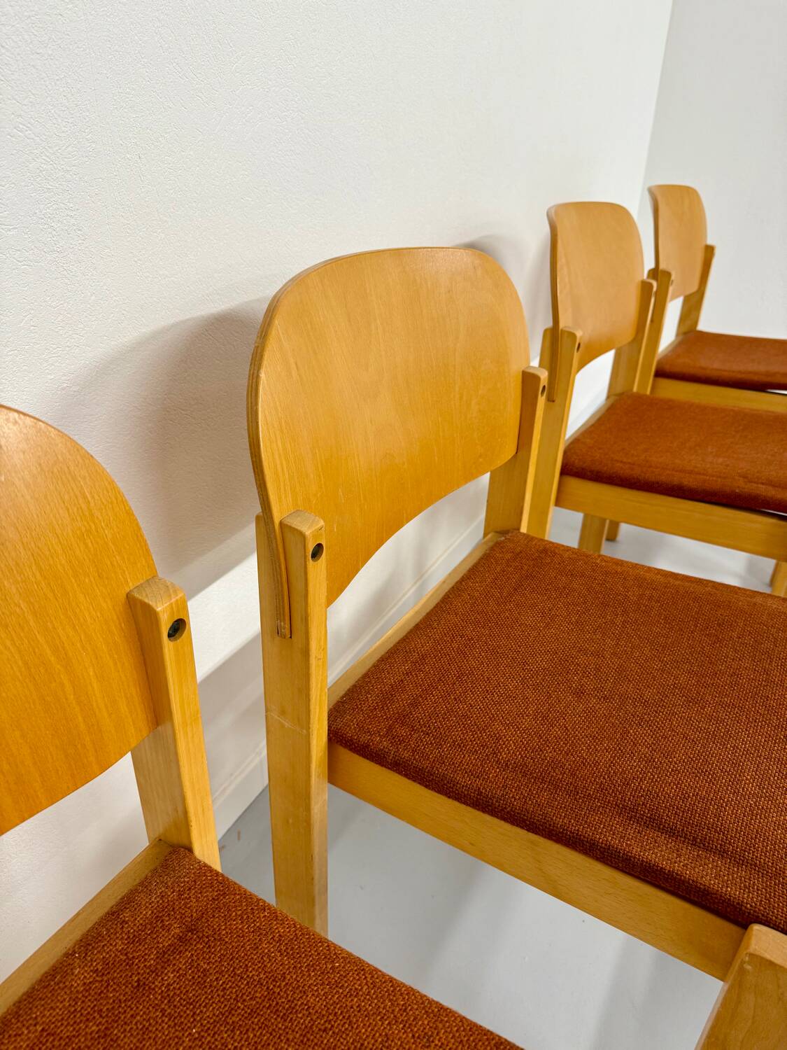 Lot of 8 old Scandinavian design wooden chairs from the 80s vintage