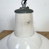 Industrial British White Enamel Factory Pendant Lamp from Benjamin, 1960s