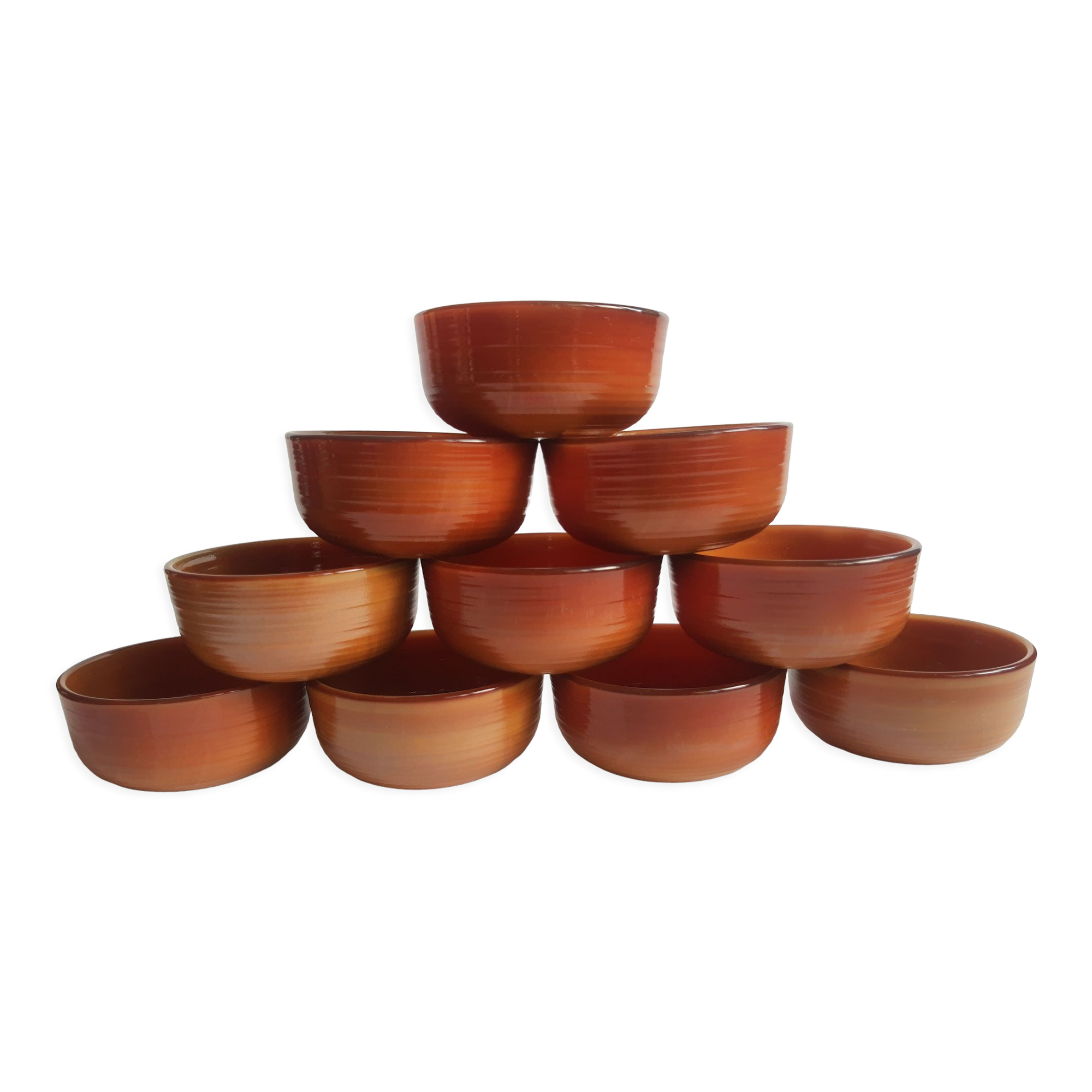 Set of 10 brown ramekins Arcopal Vintage volcano