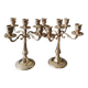 Pair of vintage candlesticks/candelabras. In golden patinated brass. 60s/70s. Art Nouveau style. Chiseled Floral/Deciduous patterns