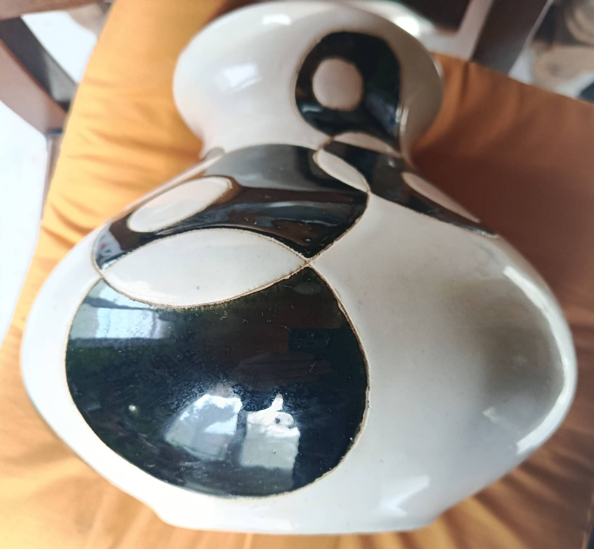Ceramic ball vase with black and white circles Art Deco Italy Vintage 1940