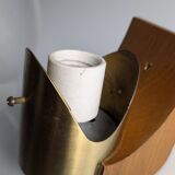 Vintage Wood, Brass and Two-Tone Oval Glass Wall Lamp, Italy, 1970s