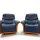 Ekornes Stressless — Pair of Adjustable Swivel Armchairs — Blue Leather