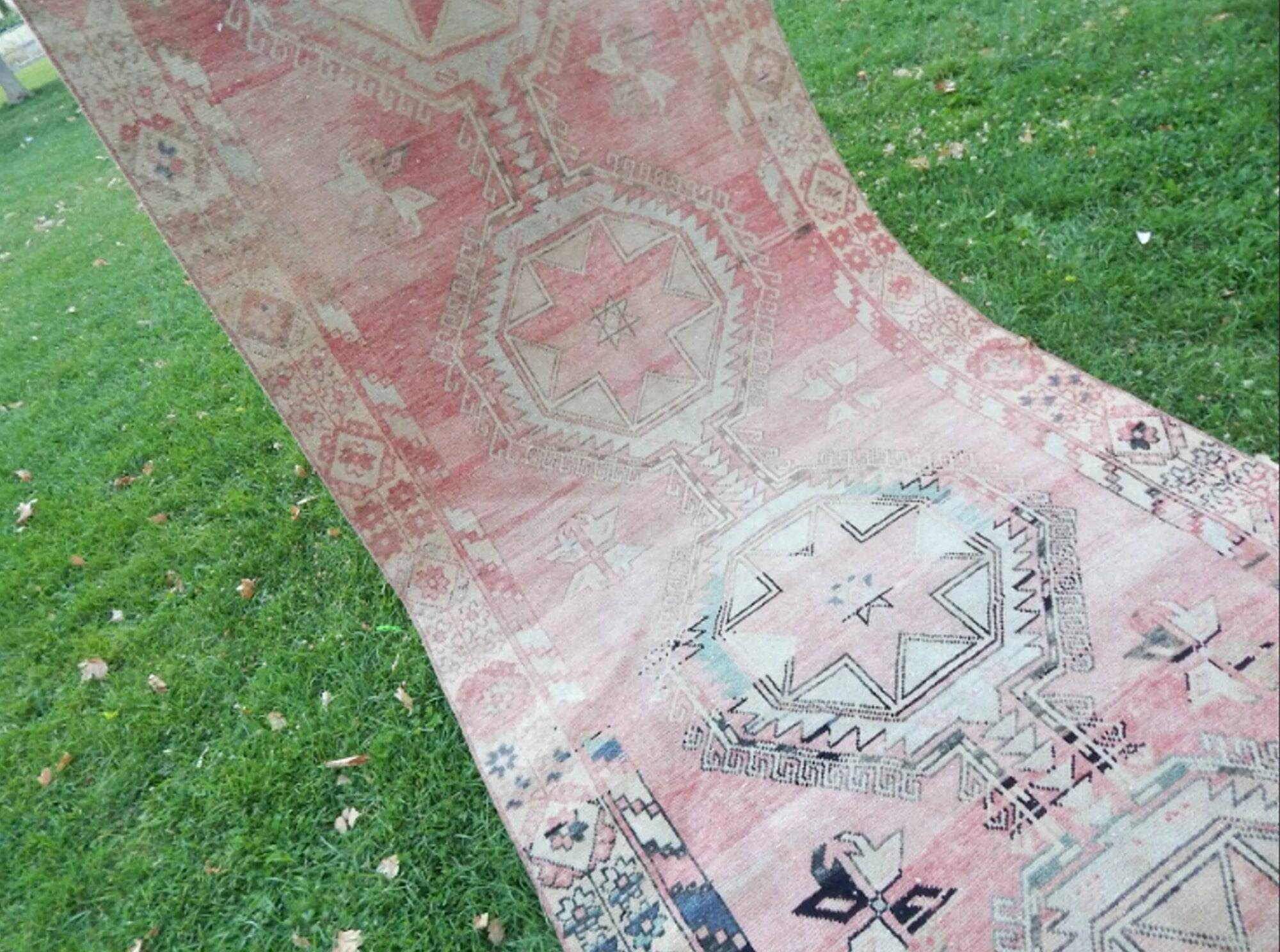 Vintage Turkish hallway rug 137x363 cm