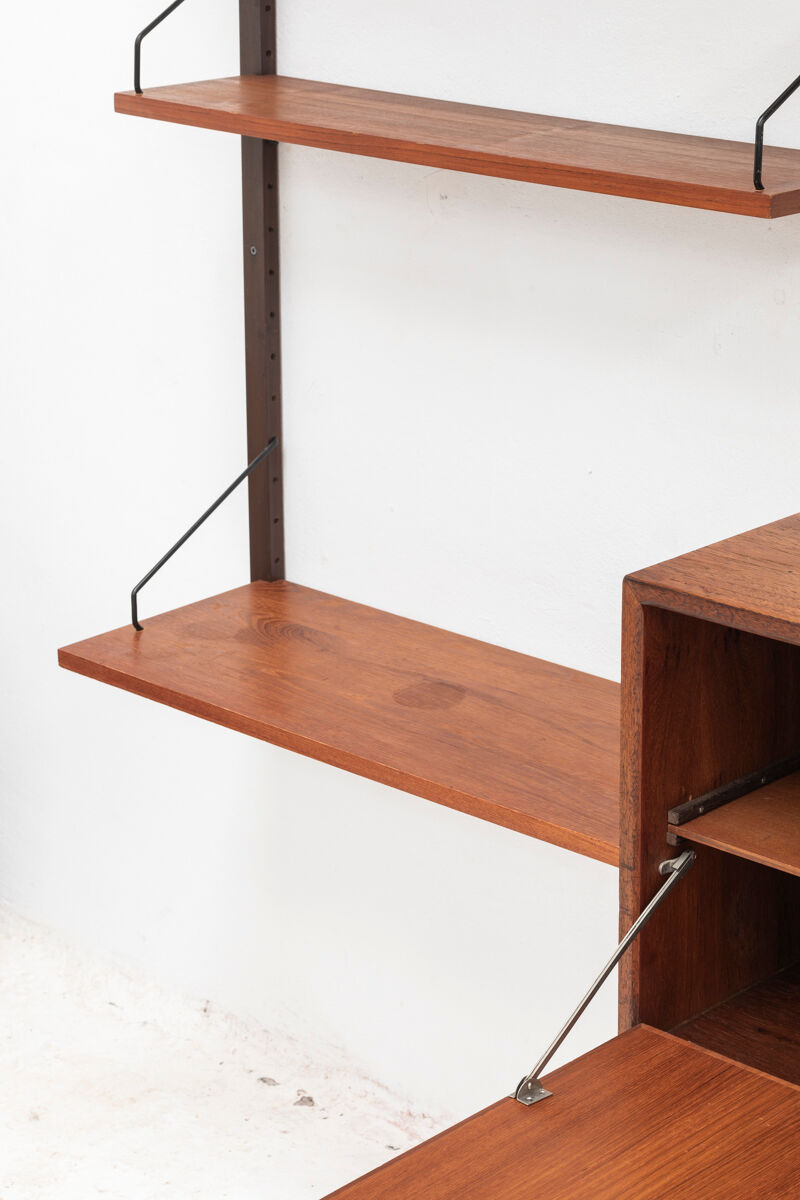 Playful 3-bay wall unit in teak wood by Poul Cadovius, Denmark, 1950s
