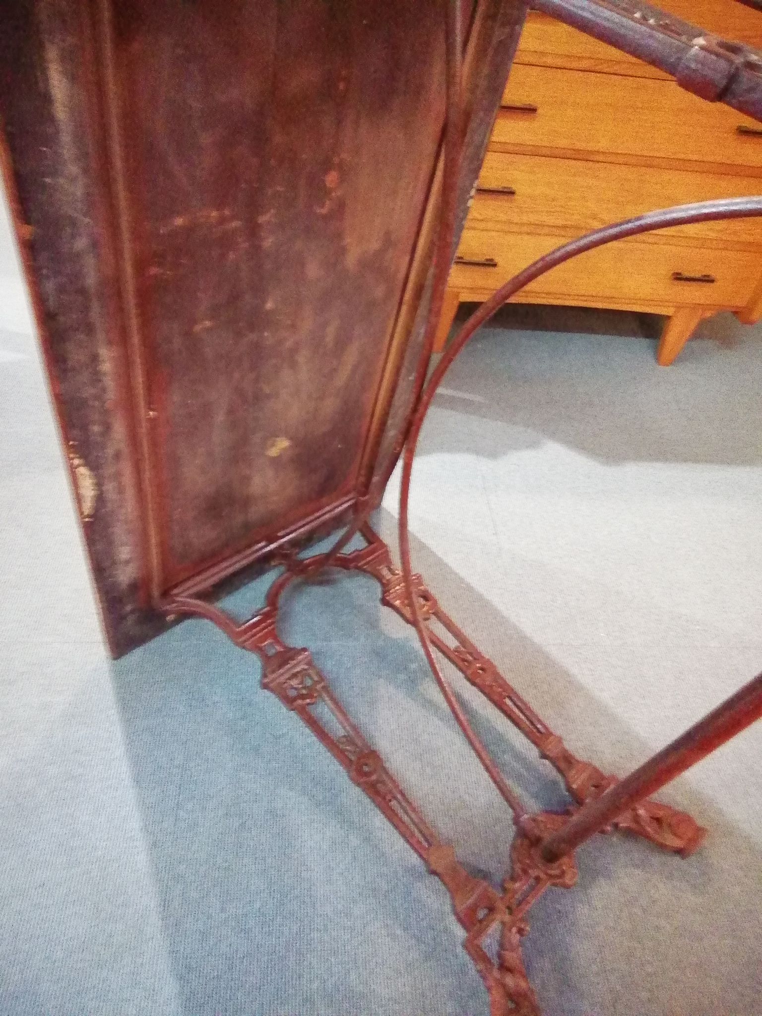 Bistro table over wood cast iron legs