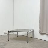 Table basse carré chrome / verre fumé