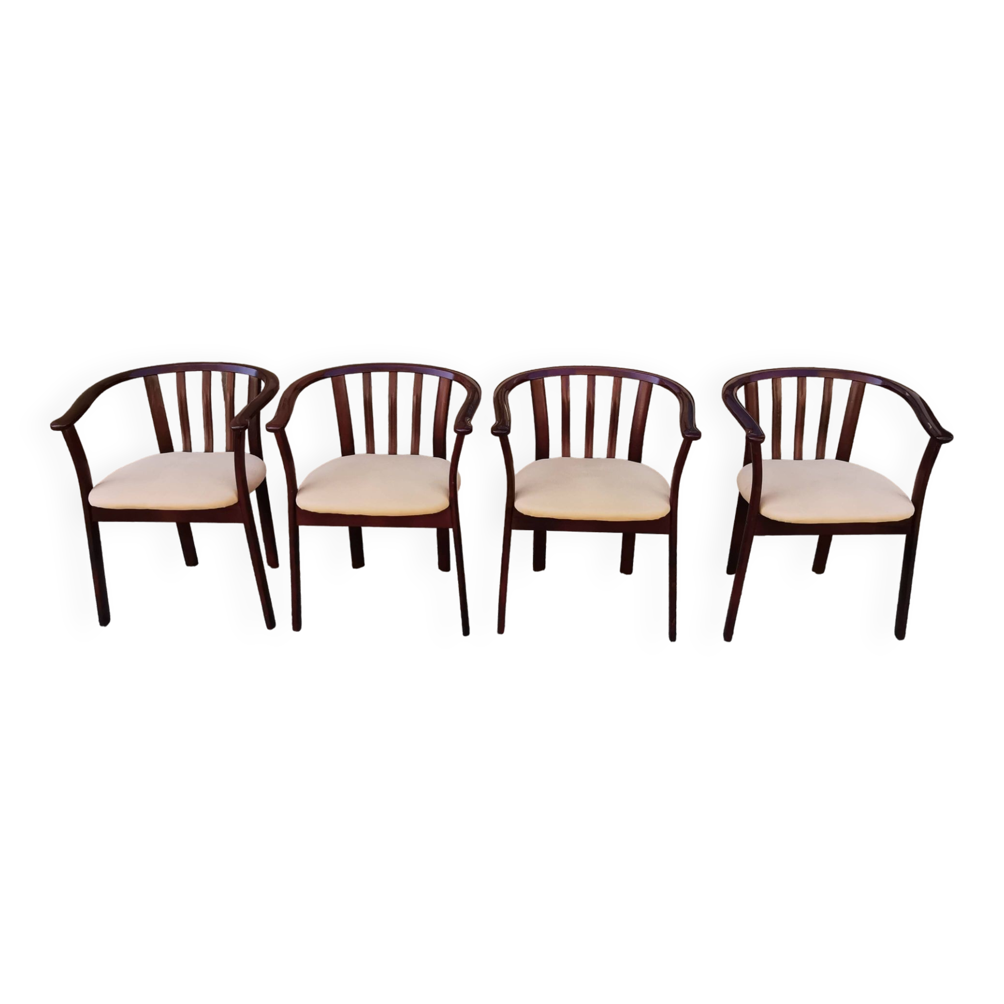 Suite de 4 fauteuils bois vintage années 80
