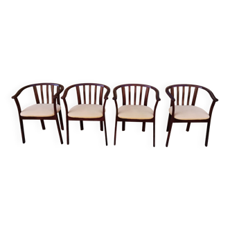 Suite of 4 vintage wooden armchairs from the 80s