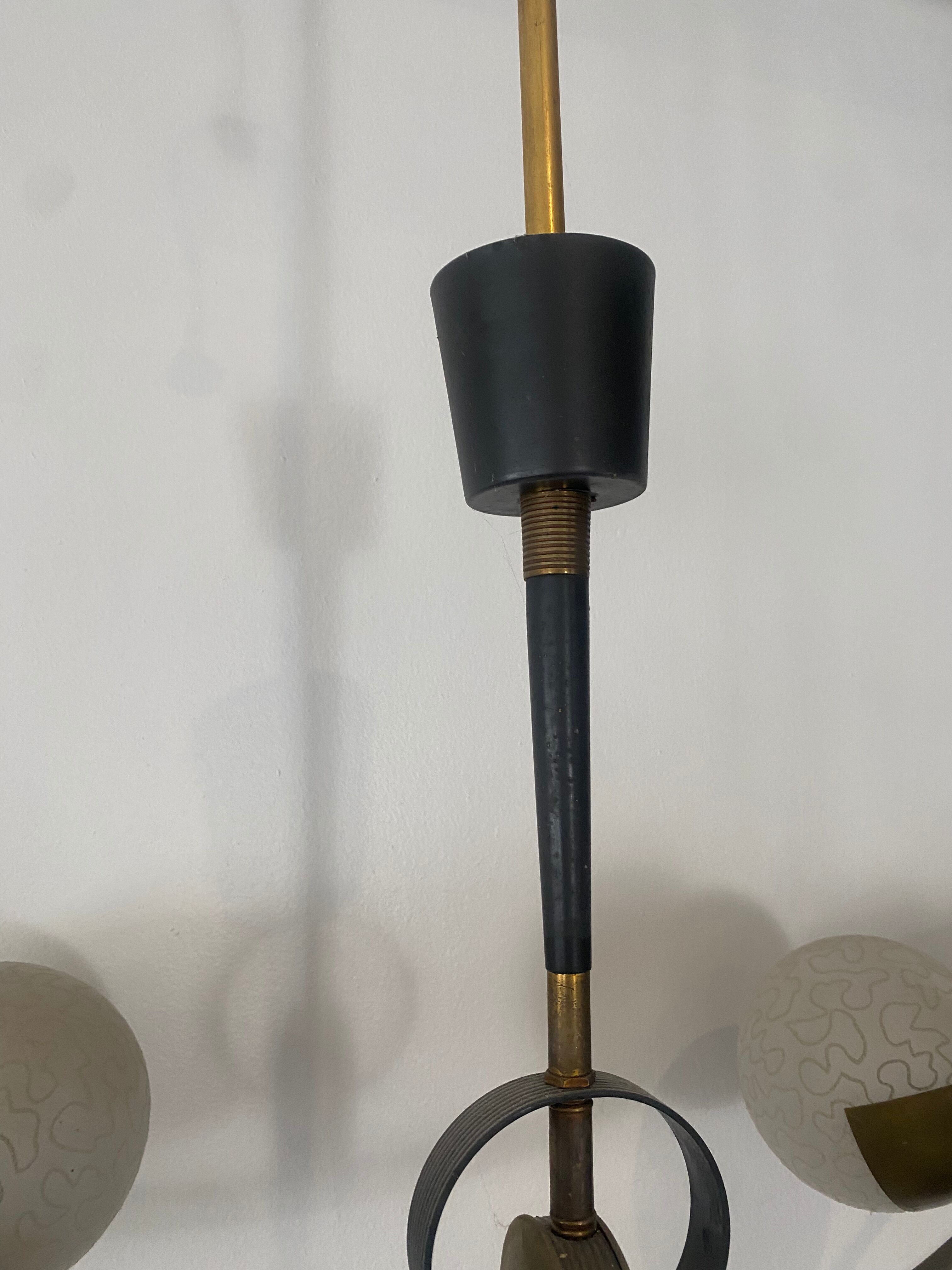 Art deco brass and glass chandelier