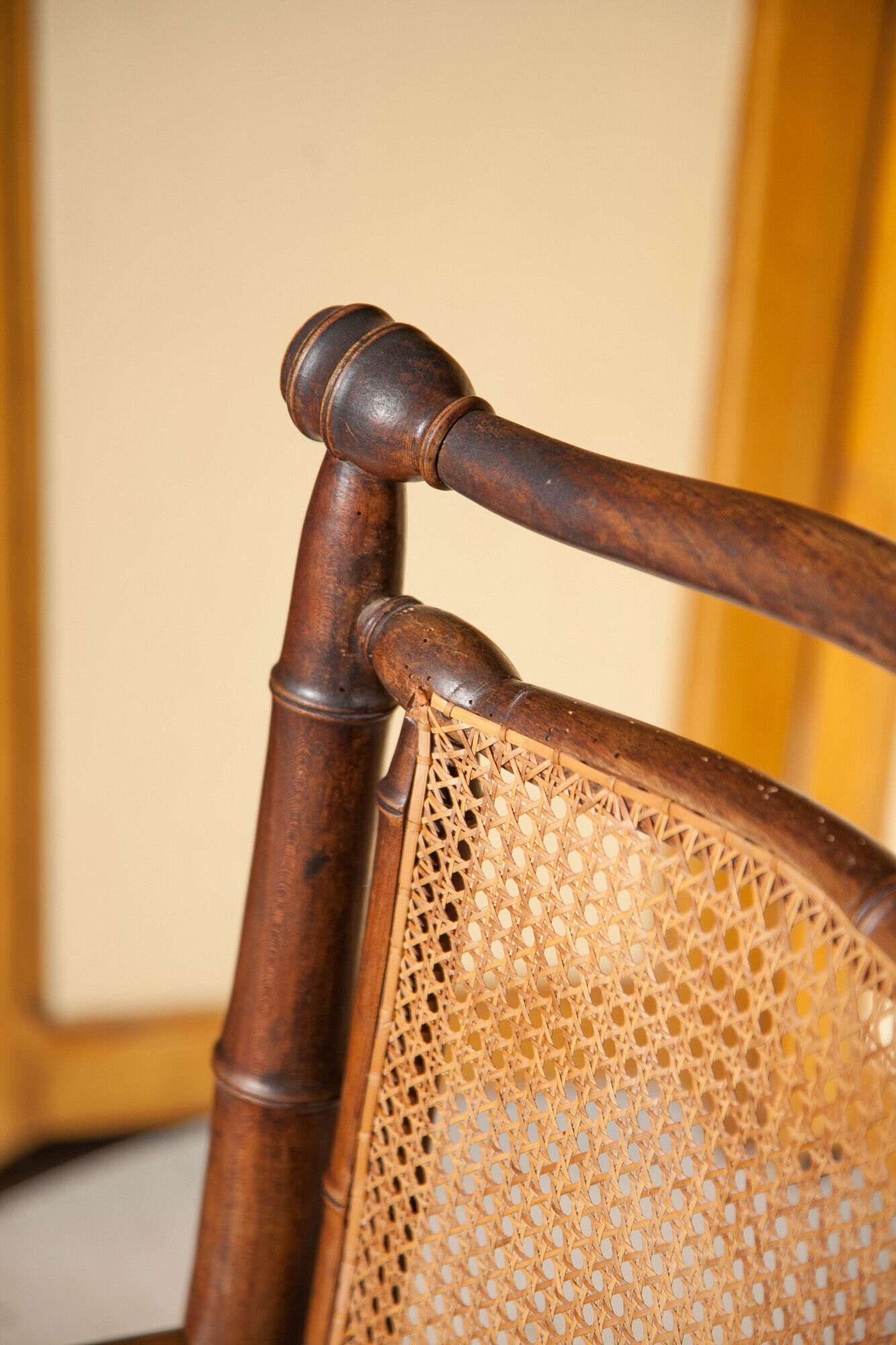 Canned armchair wood imitation bamboo, colonial armchair, interior decoration