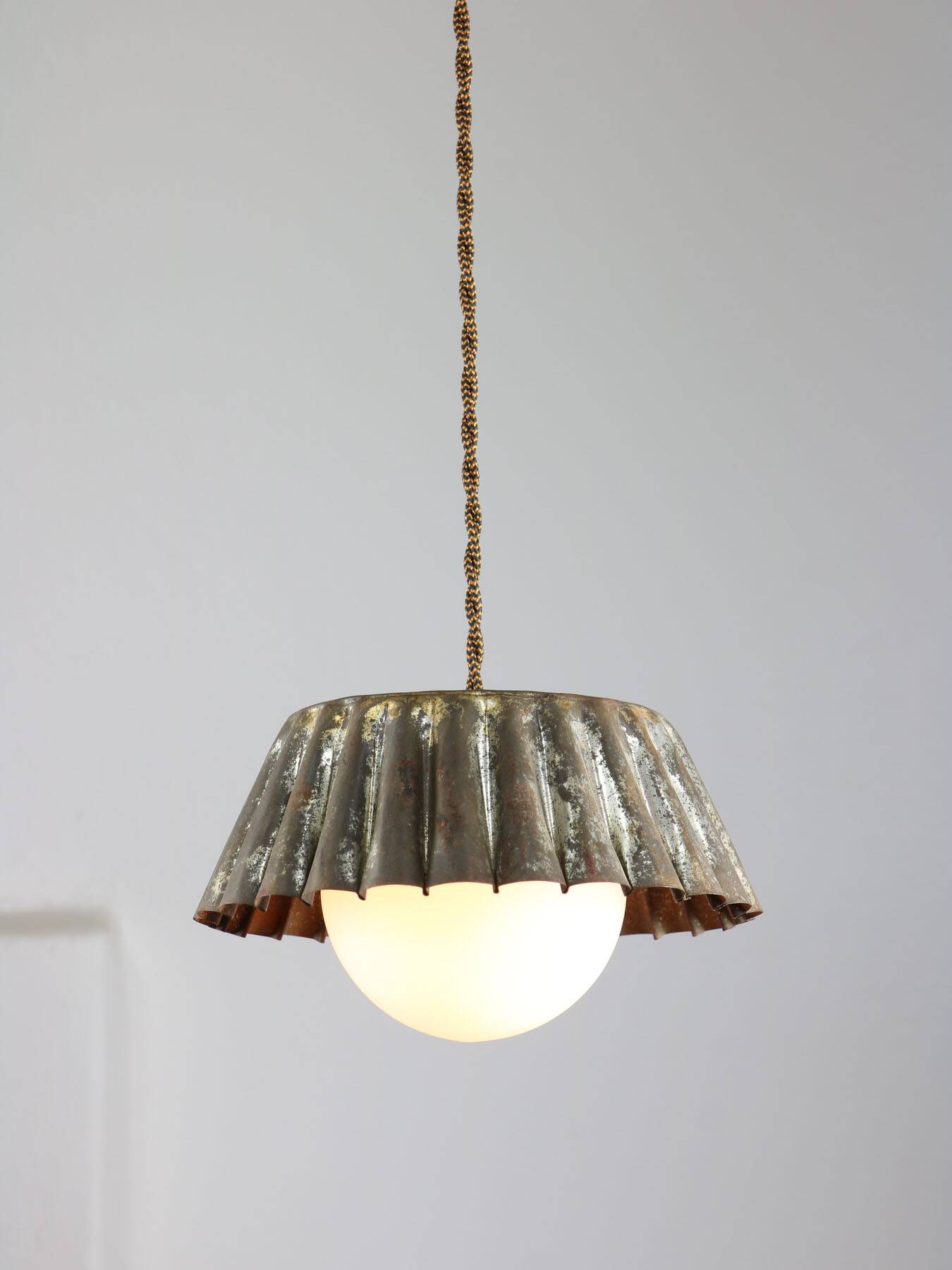 Vintage metal and opaline flower pendant lamp
