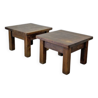 Pair of brutalist solid oak coffee tables