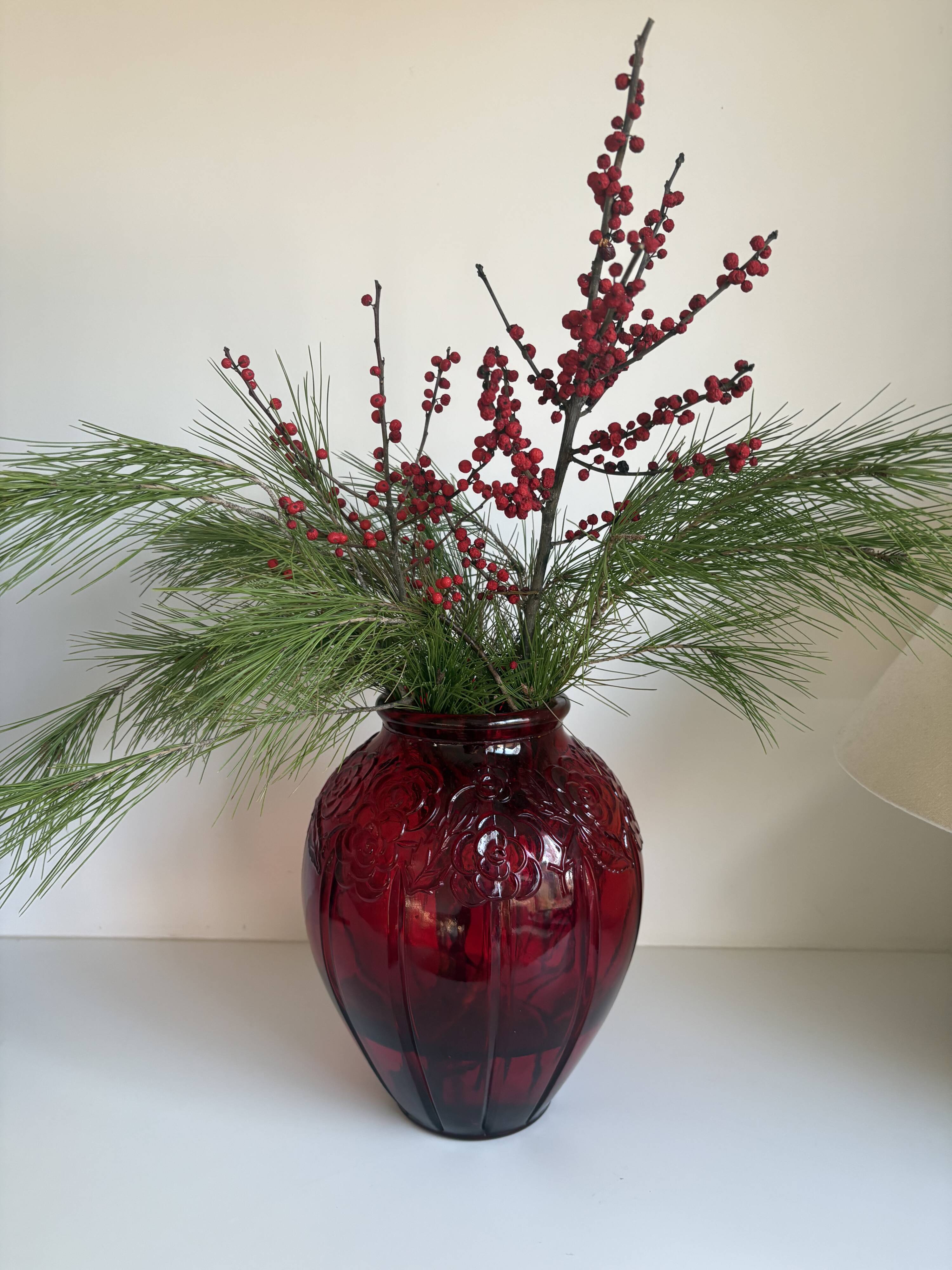 Large volute vase in pressed glass Art Deco
