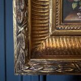 Oil on panel by B. Vogel still life 20th century gilded frame