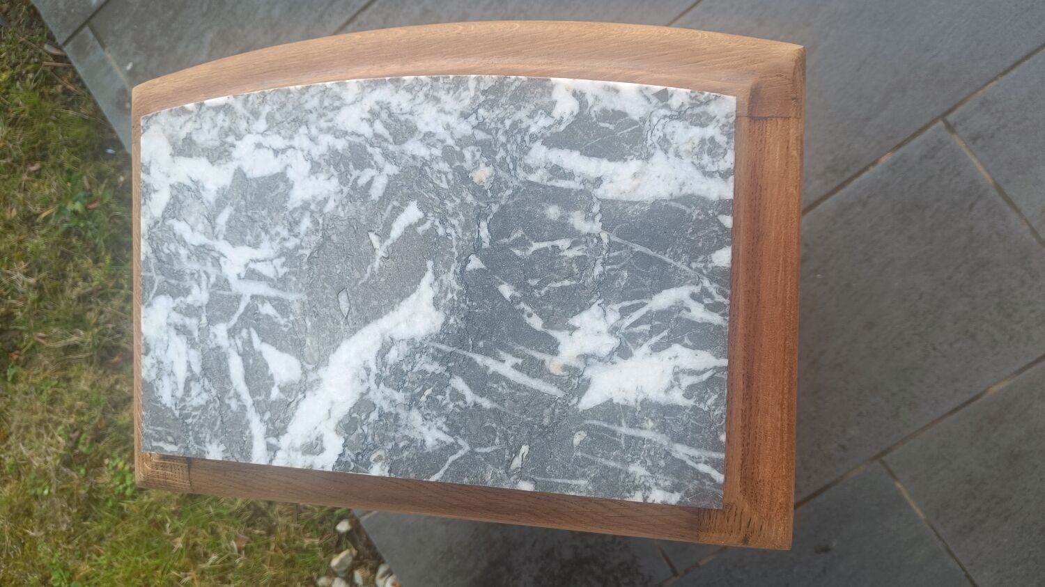 Solid oak bedside table with marble