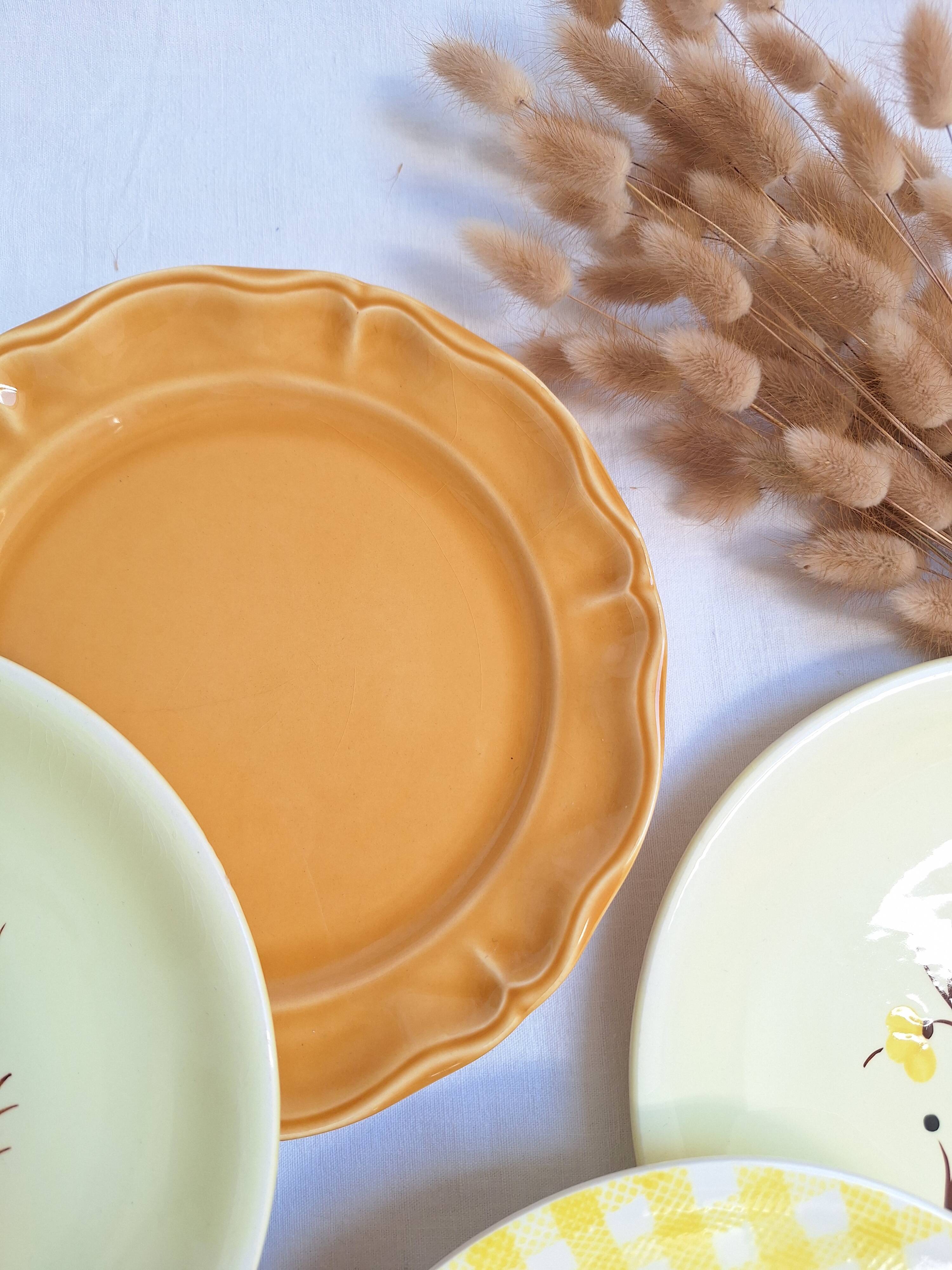 Vintage yellow orange and white dinner plates