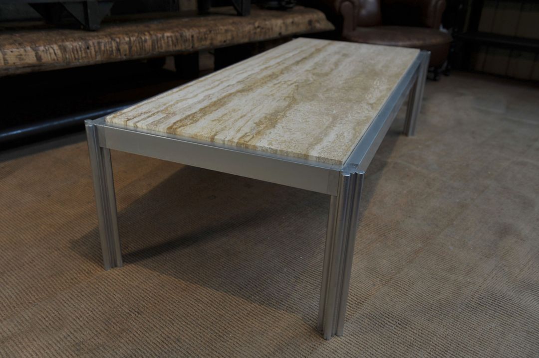 Aluminum and marble coffee table from the 1970s