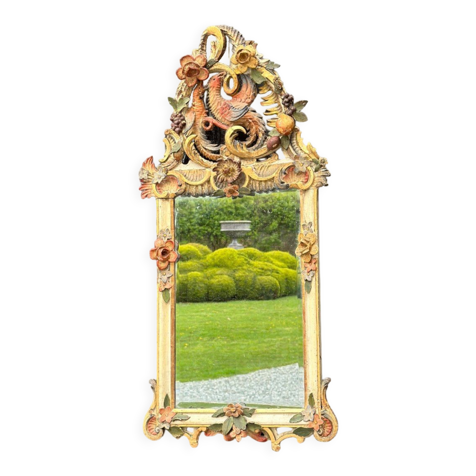 Miroir en bois sculpté doré et polychromé Venise vers 1880 40x81cm