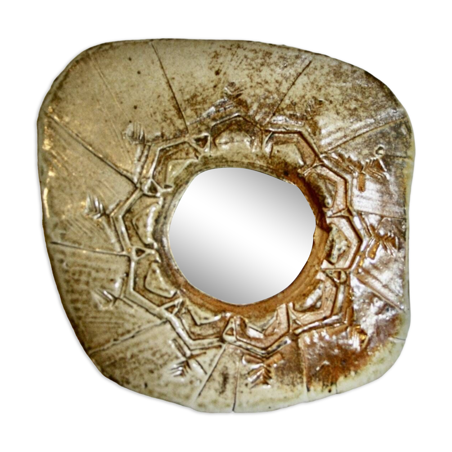 Vintage sandstone mirror from La Borne by Bruno H'dry 1960