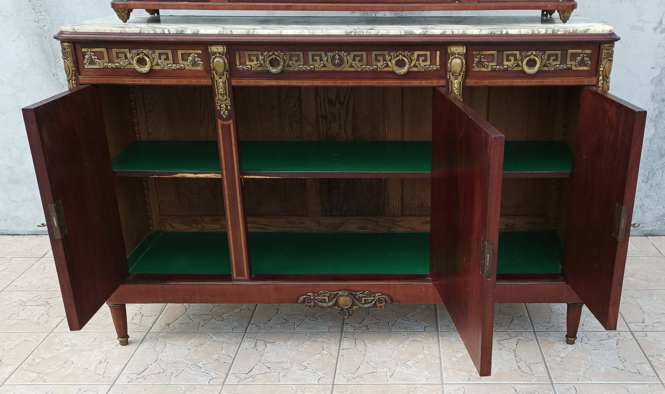 Louis XVI 2-part sideboard in mahogany veneer and precious wood marquetry