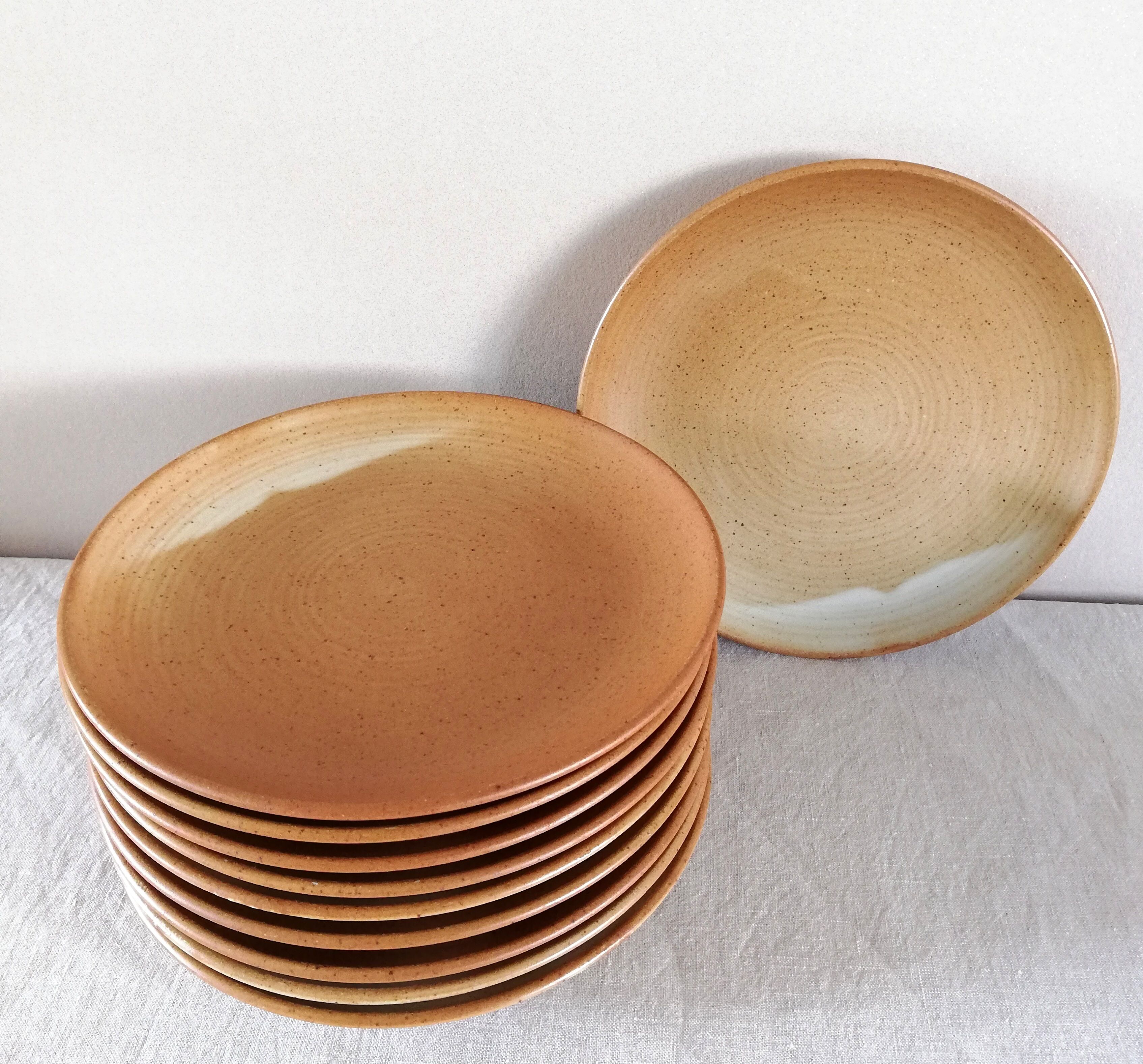 10 stoneware dessert plates Village CNP France