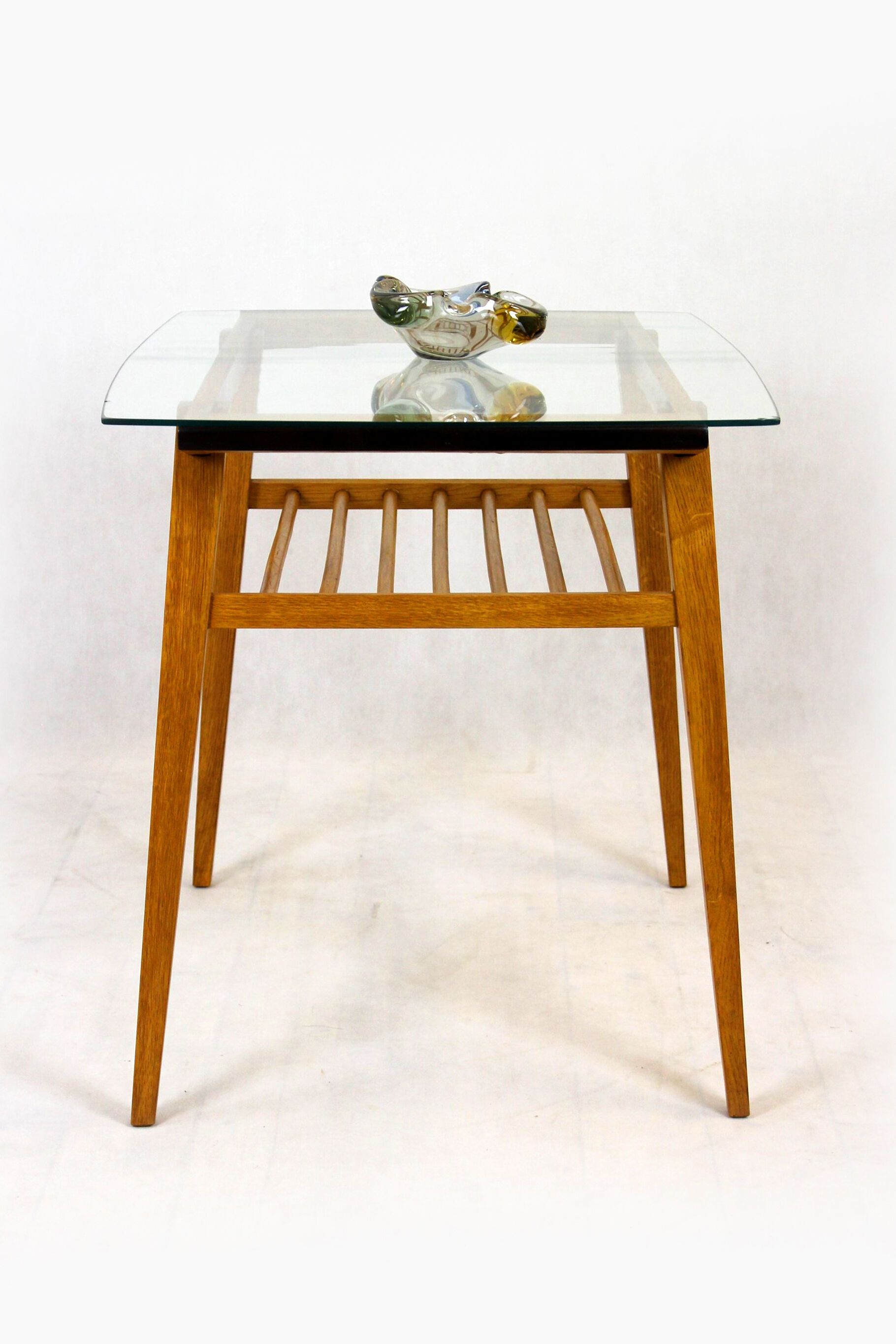 Wooden Coffee Table with Glass Top from Drevozpracujici Druzstvo, 1960s