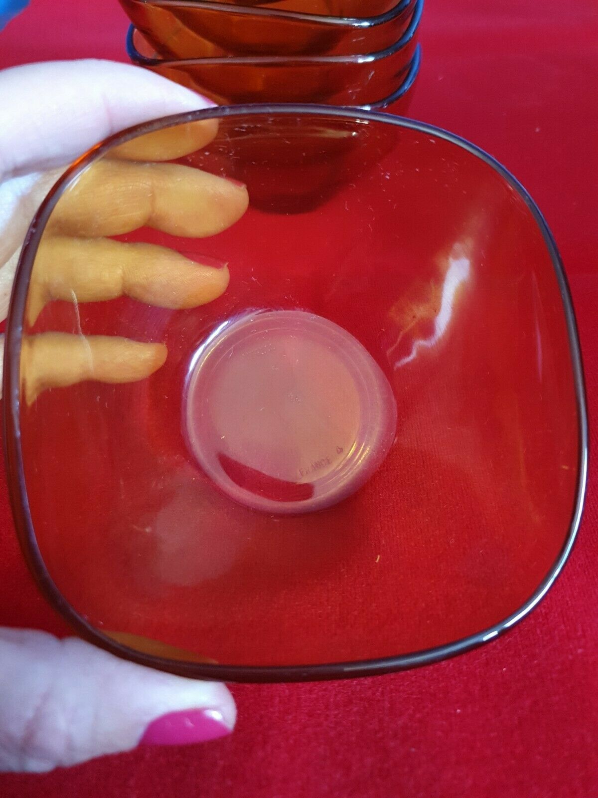 Vereco 6 ramekin set in vintage smoked amber brown glass made in France