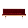Red Midcentury Modern Oak Sofa, 1950s, Original well preserved upholstery