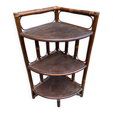 Vintage rattan and wicker corner shelf, 3 tiers