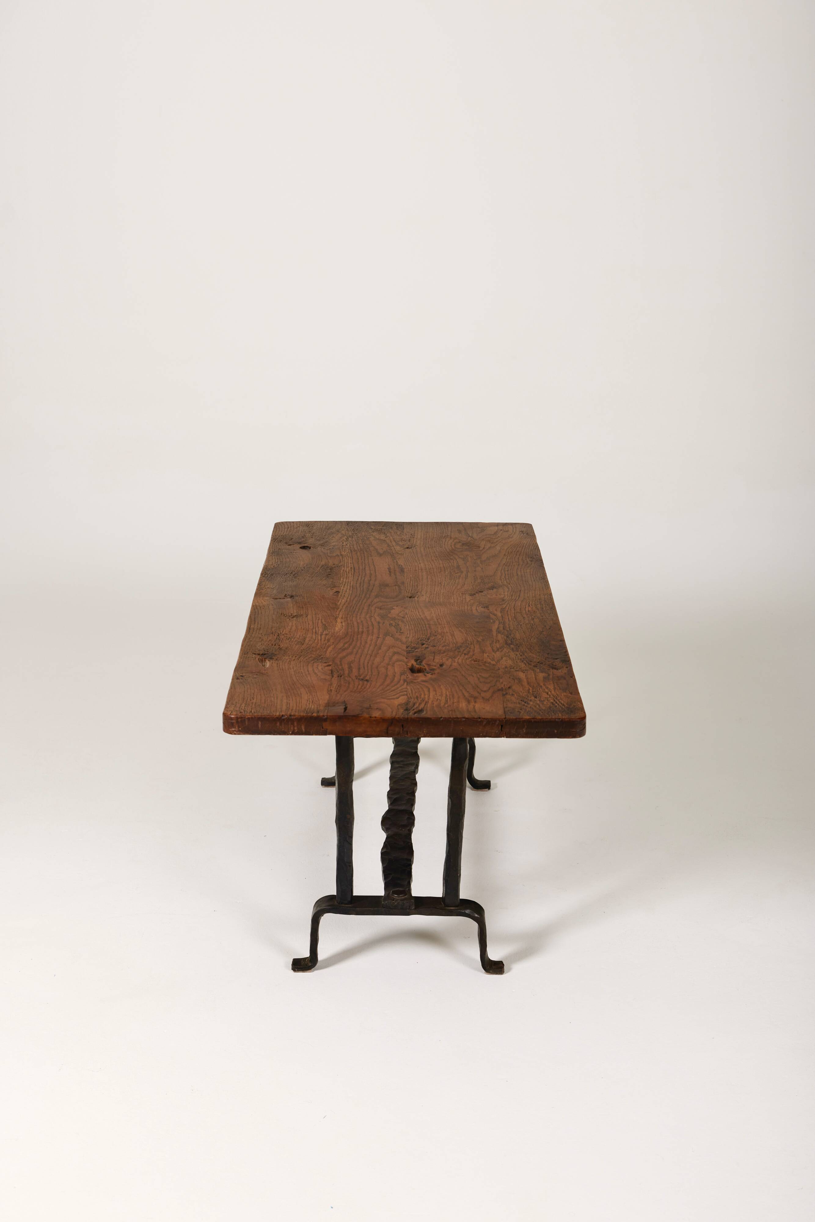 Coffee table in wood and wrought iron