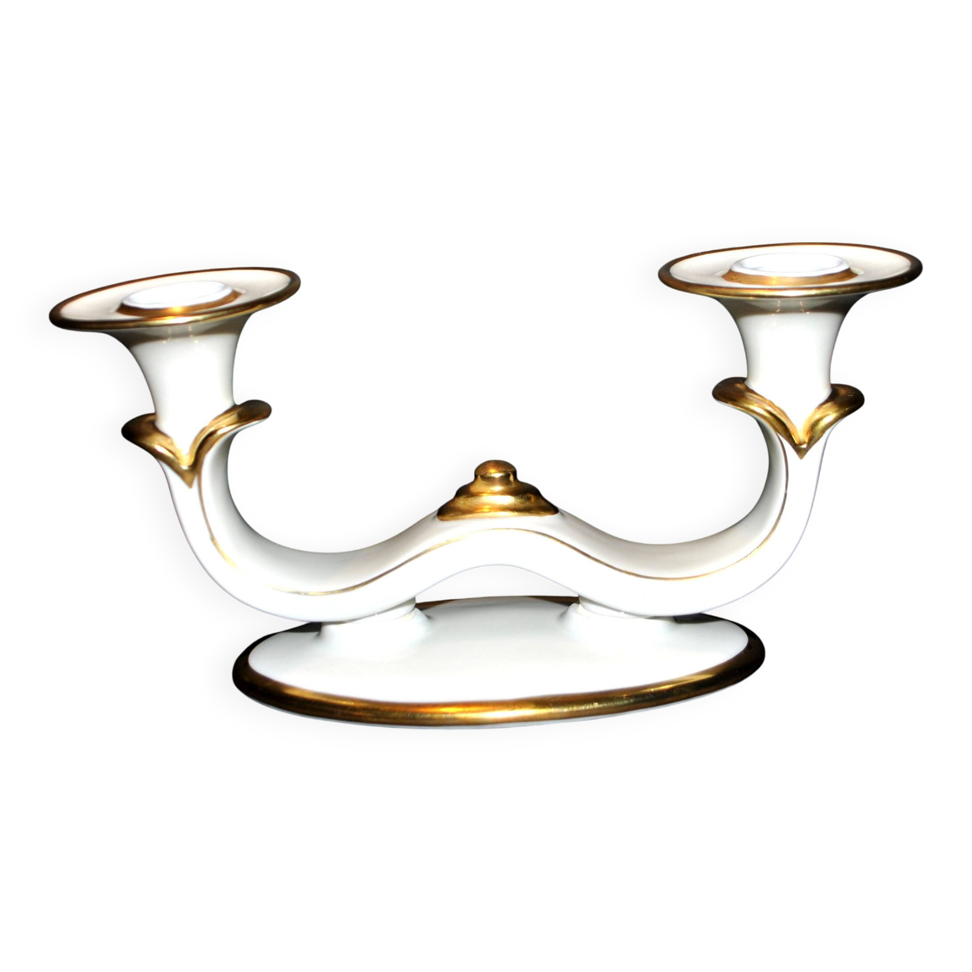 Modernist German porcelain candle holder - double gold rim candlestick