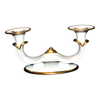 Modernist German porcelain candle holder - double gold rim candlestick