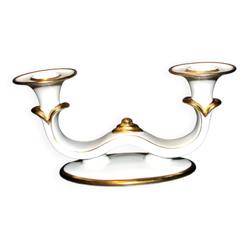 Modernist German porcelain candle holder - double gold rim candlestick