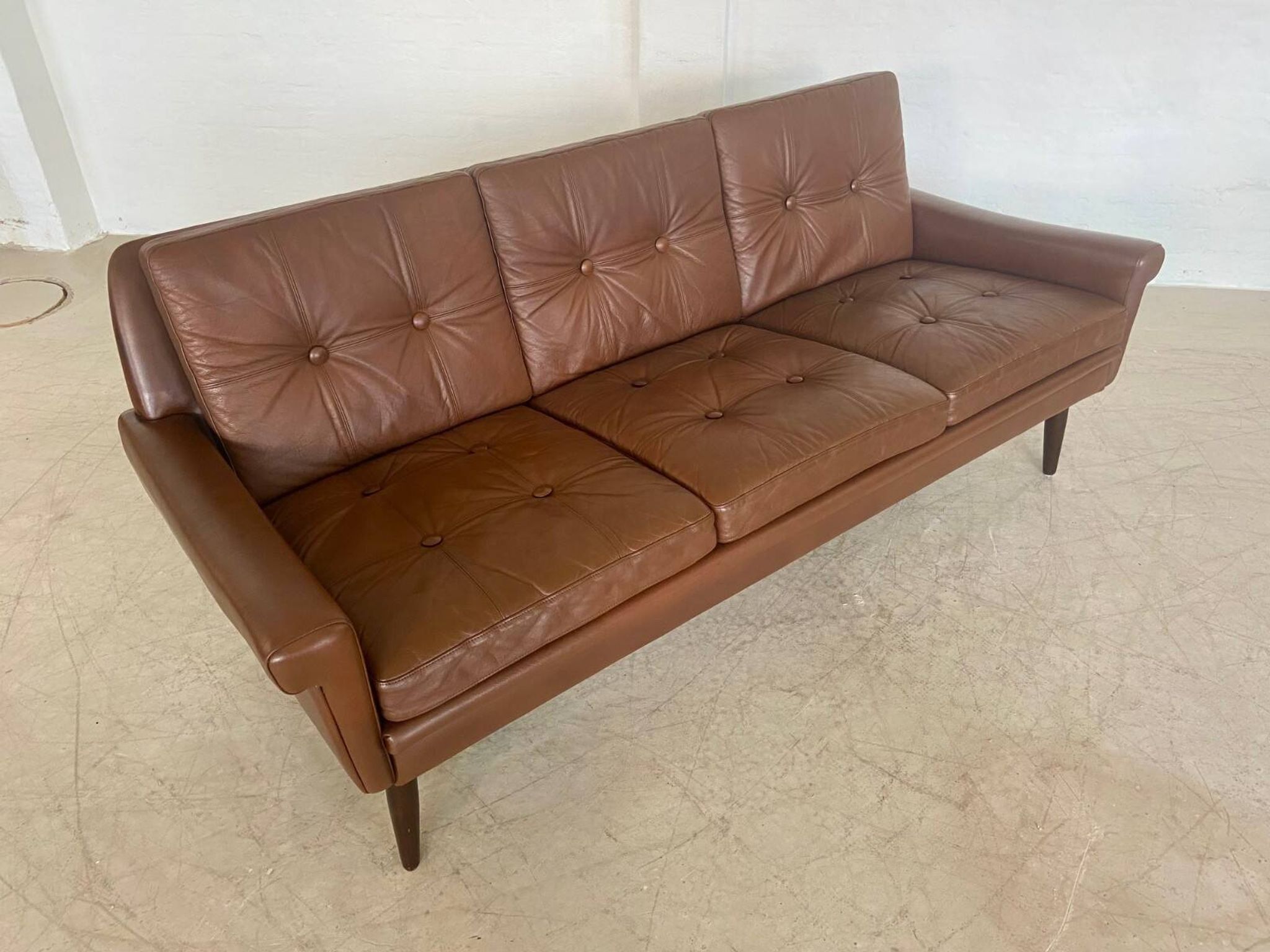 Vintage Danish retro Svend Skipper 3 person sofa in chestnut brown leather