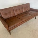 Vintage Danish retro Svend Skipper 3 person sofa in chestnut brown leather