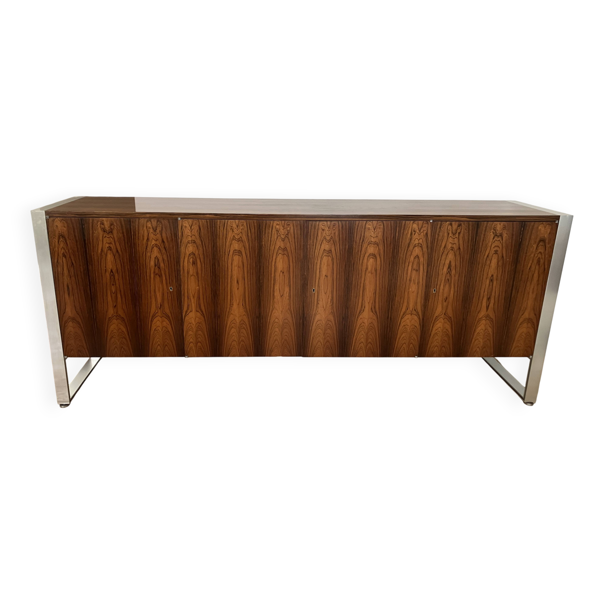Enfilade des années 1970 en plaquage de palissandre pieds en chrome