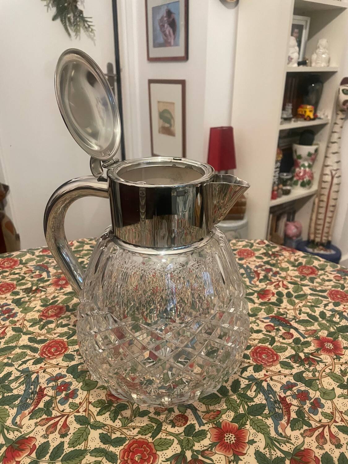 Cut crystal and silver-plated metal ice jug