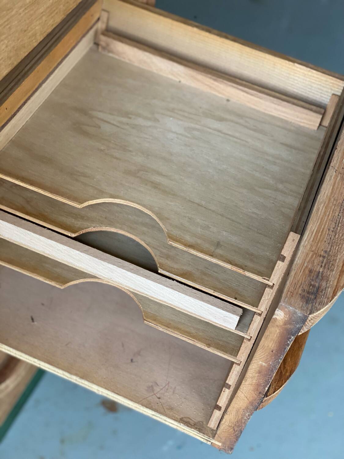 Vintage green Formica desk renovated in raw wood