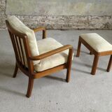 Oak armchair and ottoman, 1960